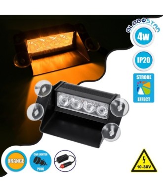 GloboStar® 85103 PRO Series Μπάρα Σήμανσης με Βεντούζες Στήριξης για Παρμπρίζ Οχήματος Οδικής Βοήθείας για Αυτοκίνητα & Φορτηγά 9 Προγραμμάτων Φωτισμού STROBE LED SMD 4W DC 10-30V IP20 Πορτοκαλί